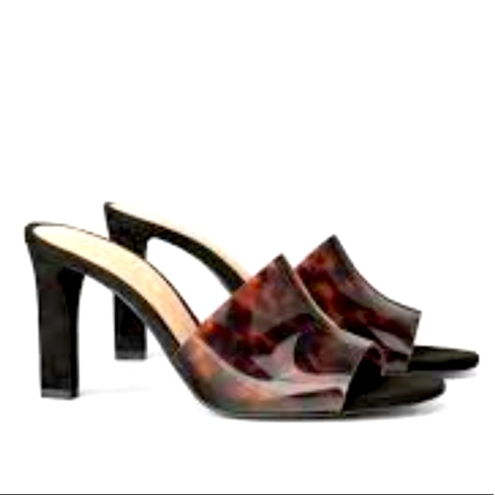Zara Tortoiseshell Vinyl Heeled Mules size 6